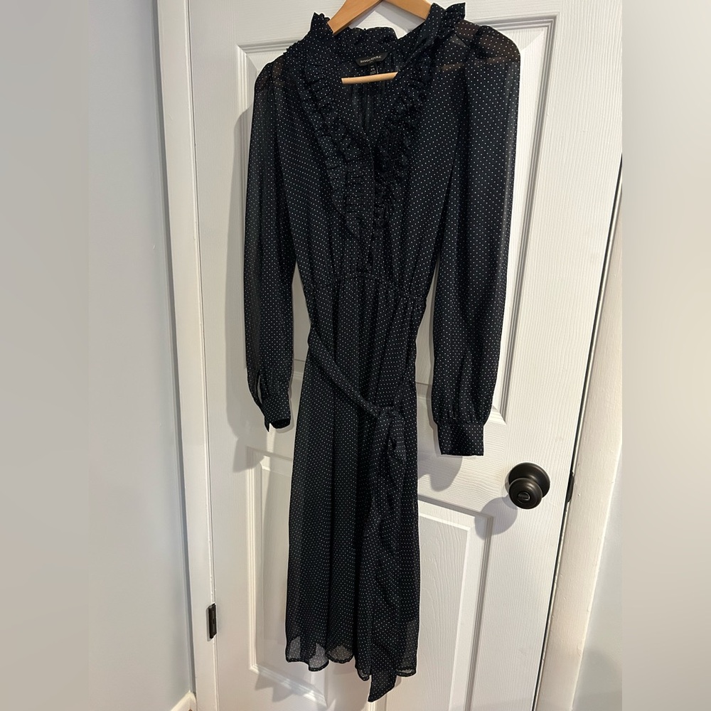 Banana Republic Navy Polka Dot Long Sleeve Dress